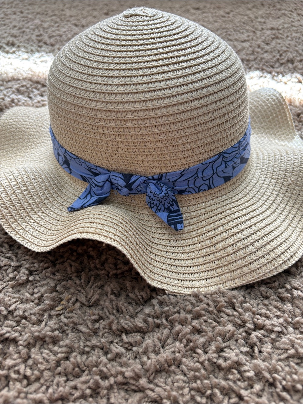 Kids Straw Sun Hat with Blue Floral Band